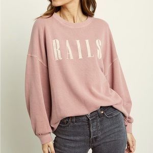 Rails Signature Sweatshirt Crew Loose Fit Vintage Rose Size S Puffy Cuff Raw Hem